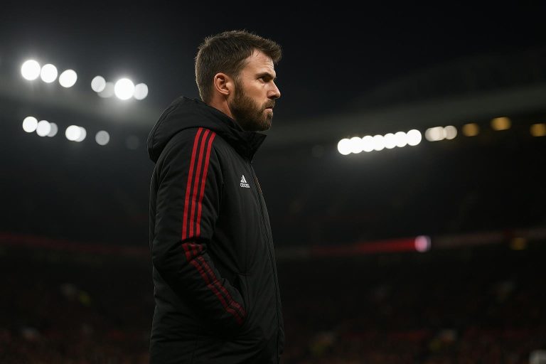 Michael Carrick als interimcoach van Manchester United tijdens een moment langs de zijlijn