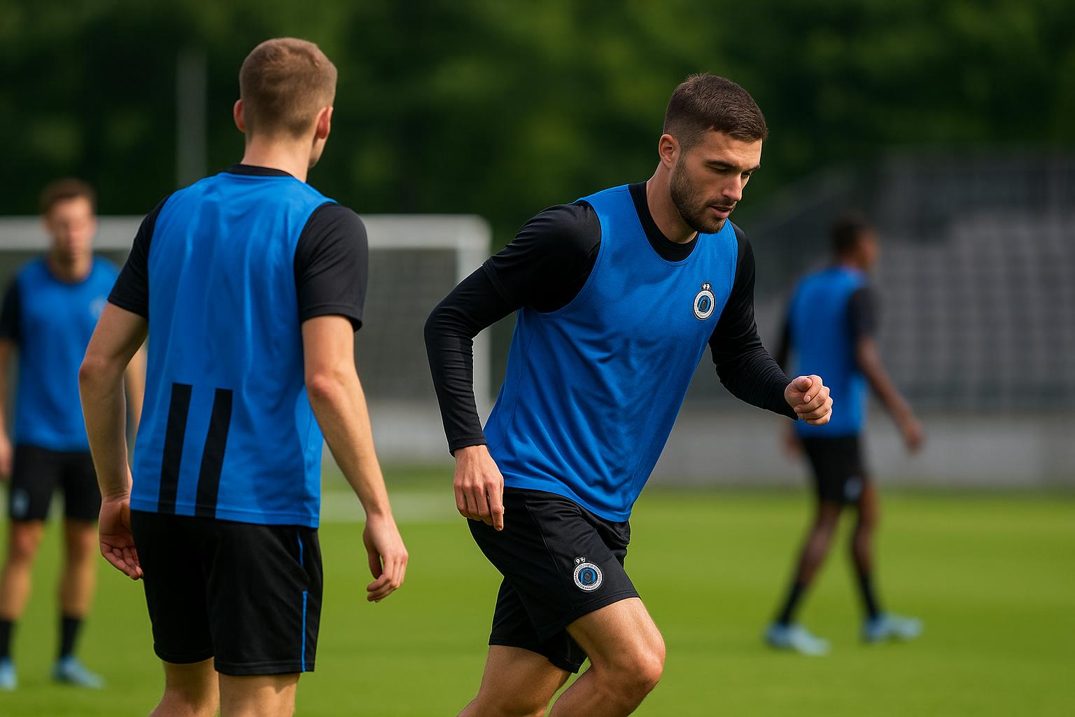 Spelers van Club Brugge trainen in het Jan Breydelstadion richting de derby na een positieve update uit de ziekenboeg.