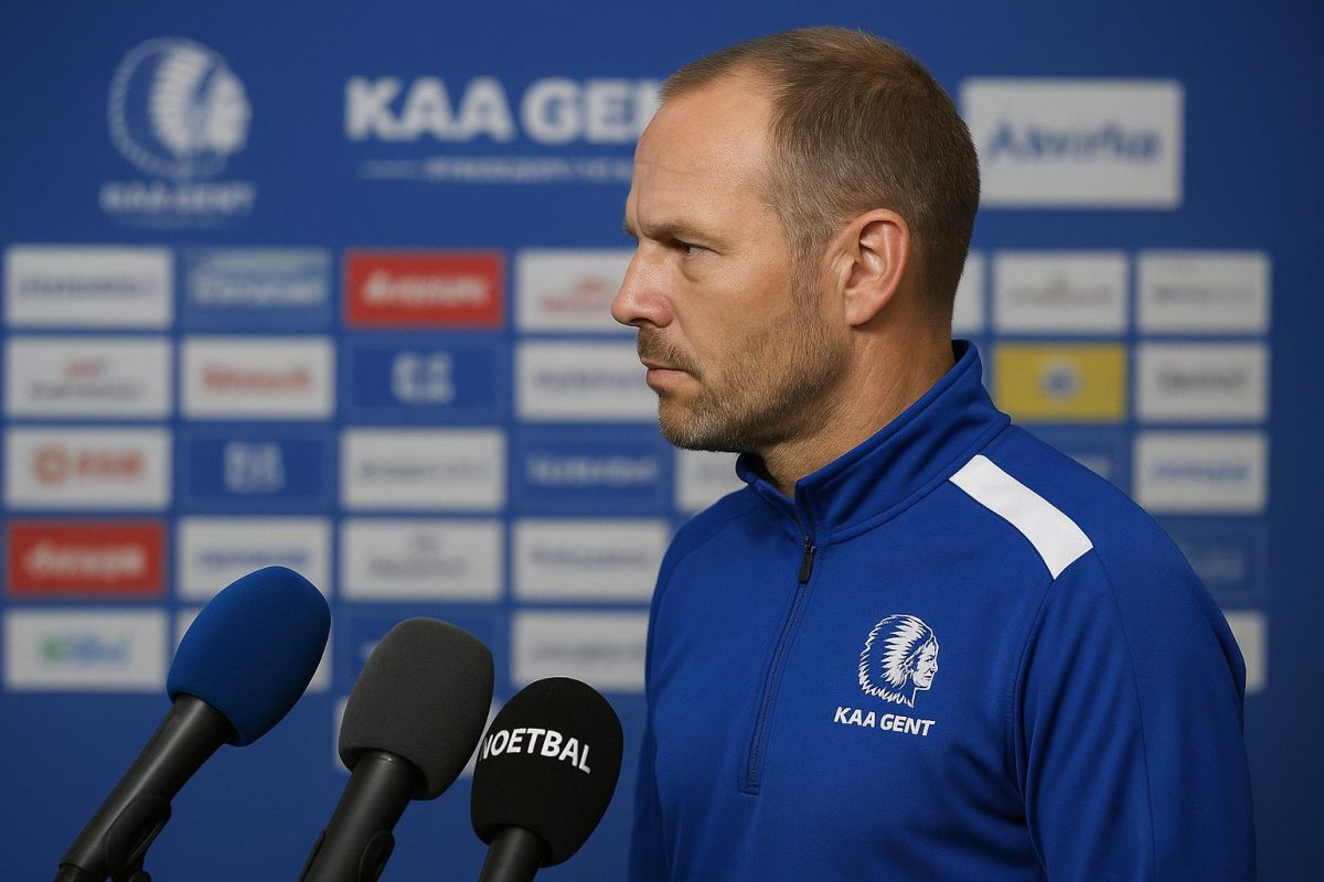 Rik De Mil, trainer van KAA Gent, tijdens een persmoment in aanloop naar Charleroi-uit