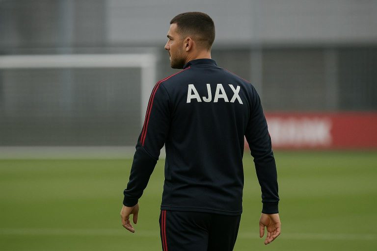 Rayane Bounida in Ajax-trainingsoutfit tijdens een trainingsmoment