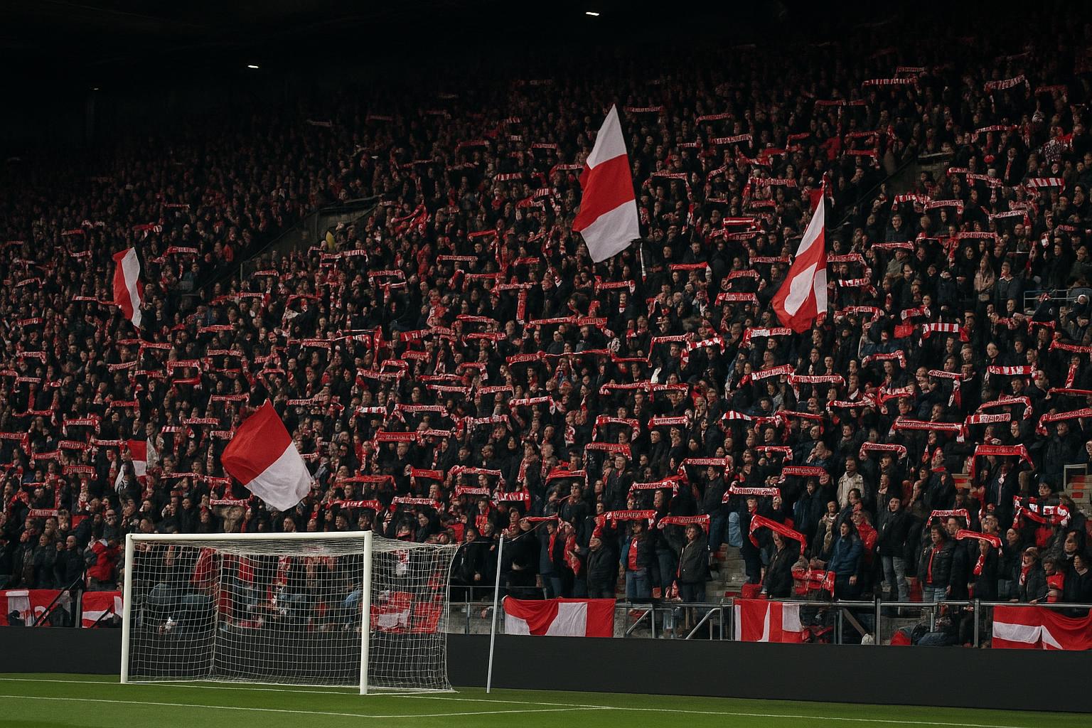 Supporters op de tribune tijdens een wedstrijd in België, als beeld bij financiële druk in het profvoetbal