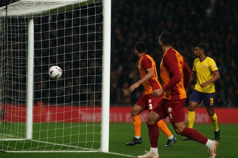 Spelers van Galatasaray vieren een doelpunt tijdens de wedstrijd tegen Eyupspor.