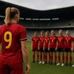 Speelsters van de Red Flames vieren samen op het veld