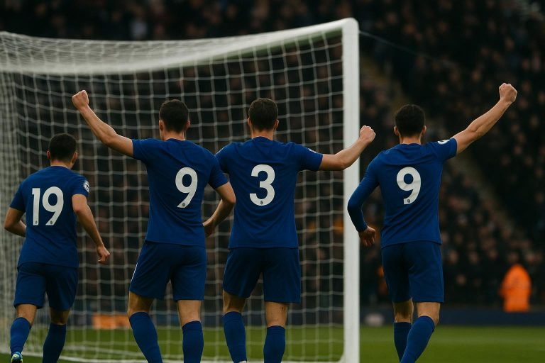 Chelsea-spelers vieren een doelpunt tijdens de FA Cup-wedstrijd op het veld van Hull City.