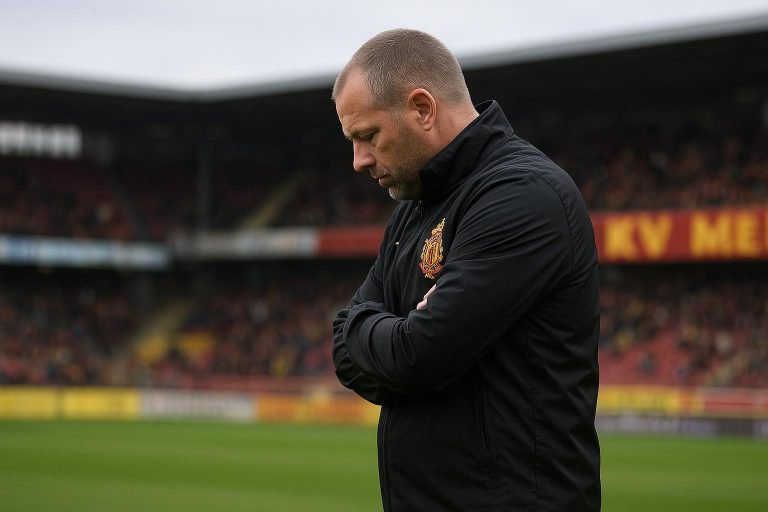 KV Mechelen-coach Fred Vanderbiest langs de zijlijn tijdens een wedstrijd