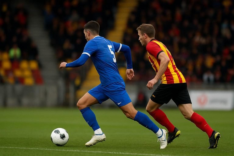 Actiebeeld van KRC Genk tegen KV Mechelen met een speler op de rechterflank in duel