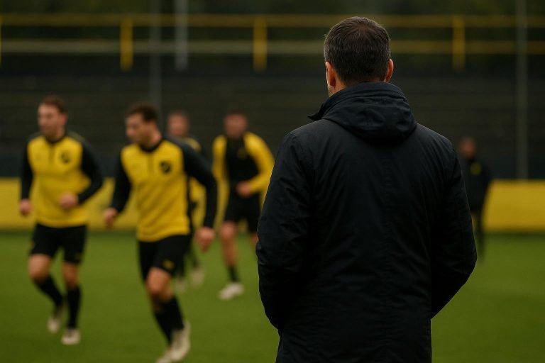 Carl Hoefkens langs de zijlijn bij NAC Breda in aanloop naar het duel met Heracles