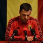 Rudi Garcia en Vincent Mannaert tijdens een persmoment bij de Rode Duivels