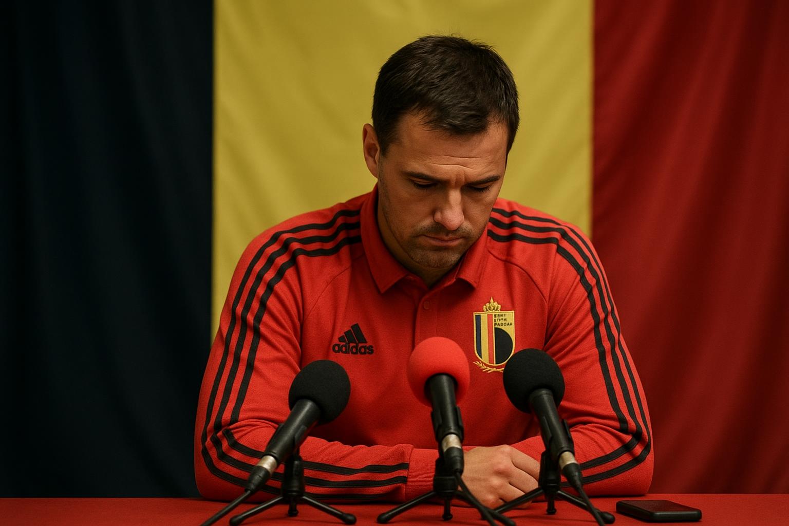 Rudi Garcia en Vincent Mannaert tijdens een persmoment bij de Rode Duivels