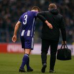 Marco Kana van Anderlecht verlaat het veld na een blessuremoment