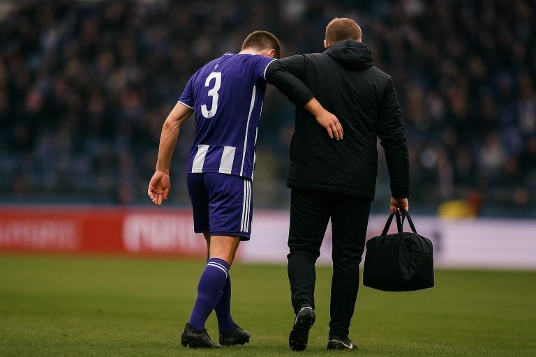Marco Kana van Anderlecht verlaat het veld na een blessuremoment