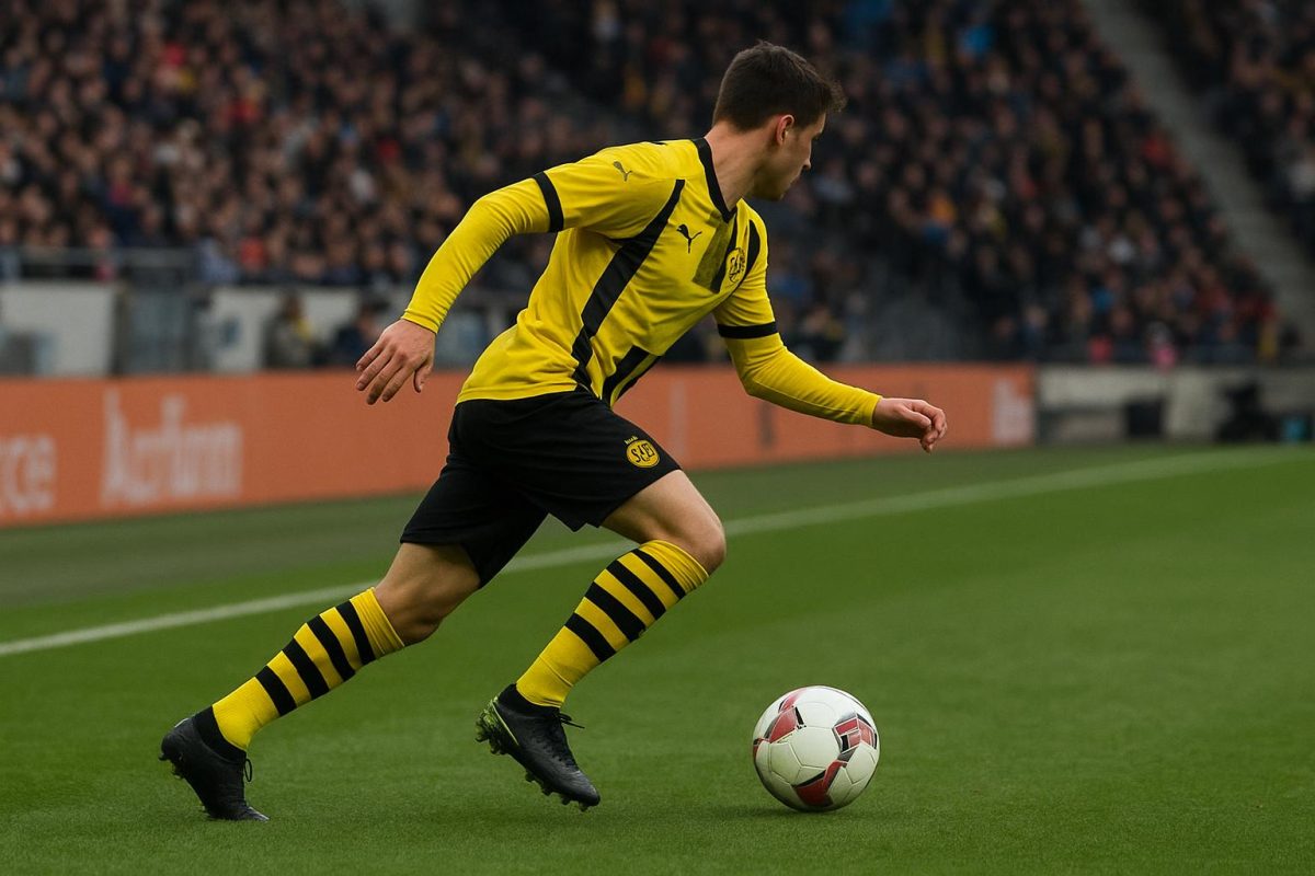 Julian Ryerson van Borussia Dortmund in wedstrijdactie