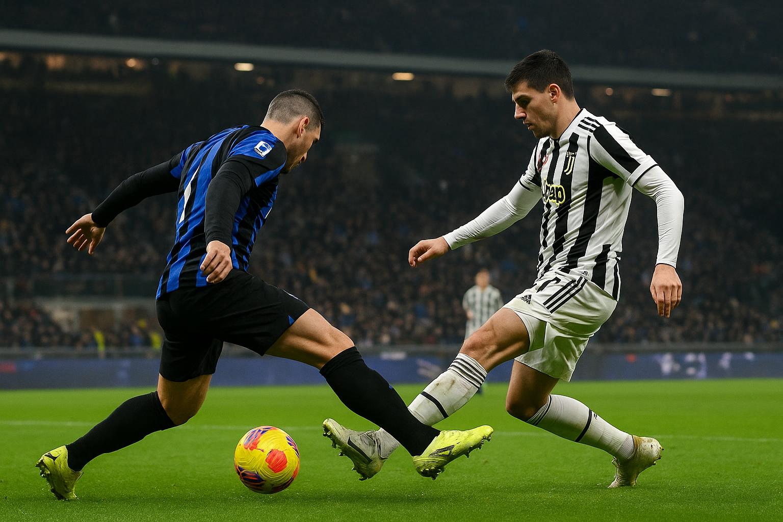 Actiemoment tijdens Internazionale-Juventus in San Siro