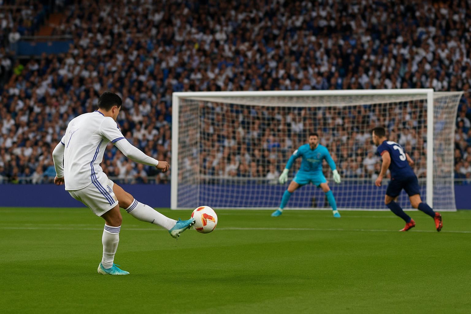Spelmoment in het Bernabéu tijdens Real Madrid tegen Real Sociedad, met focus op een strafschopsituatie
