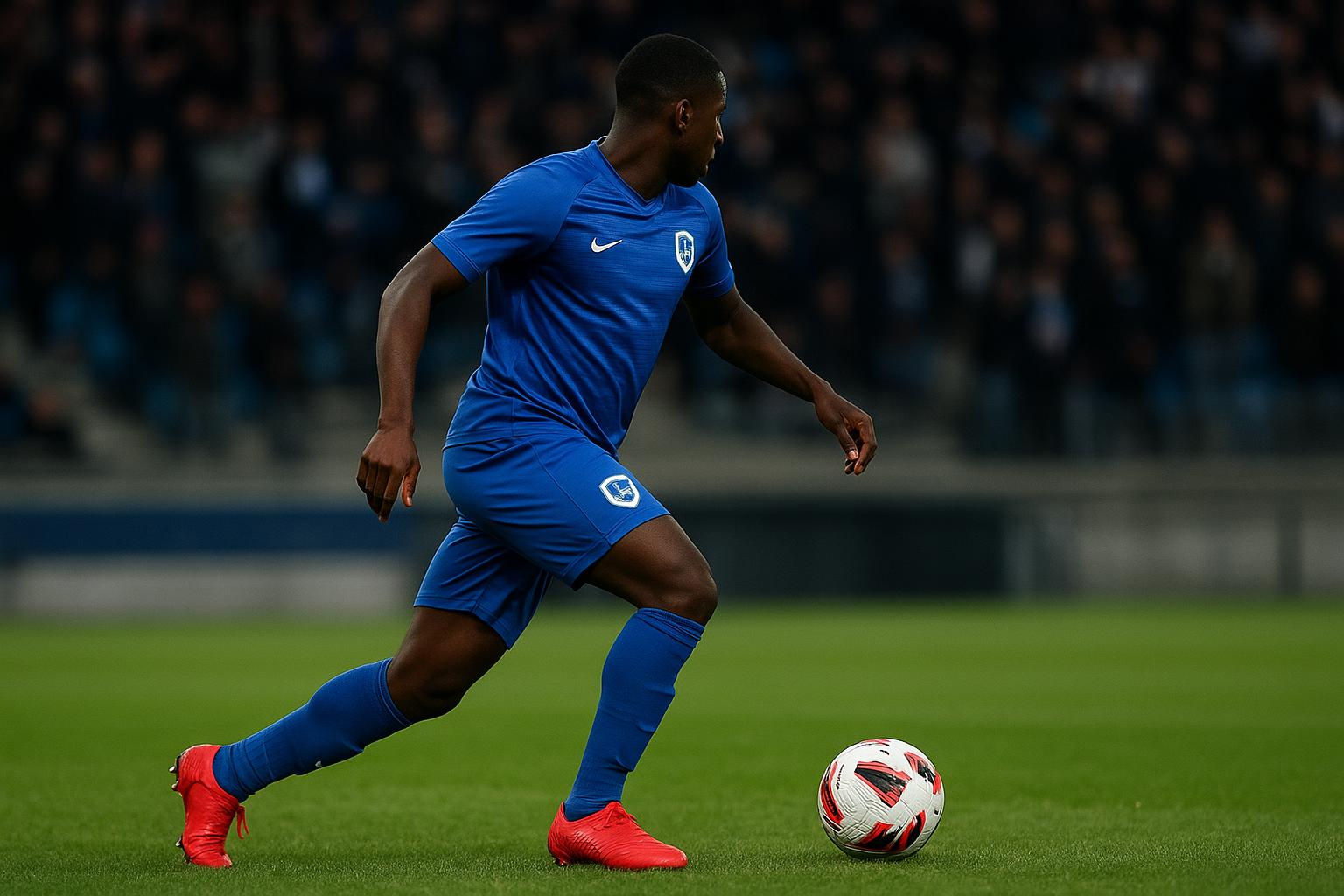 Joris Kayembe van KRC Genk tijdens een wedstrijd in het stadion