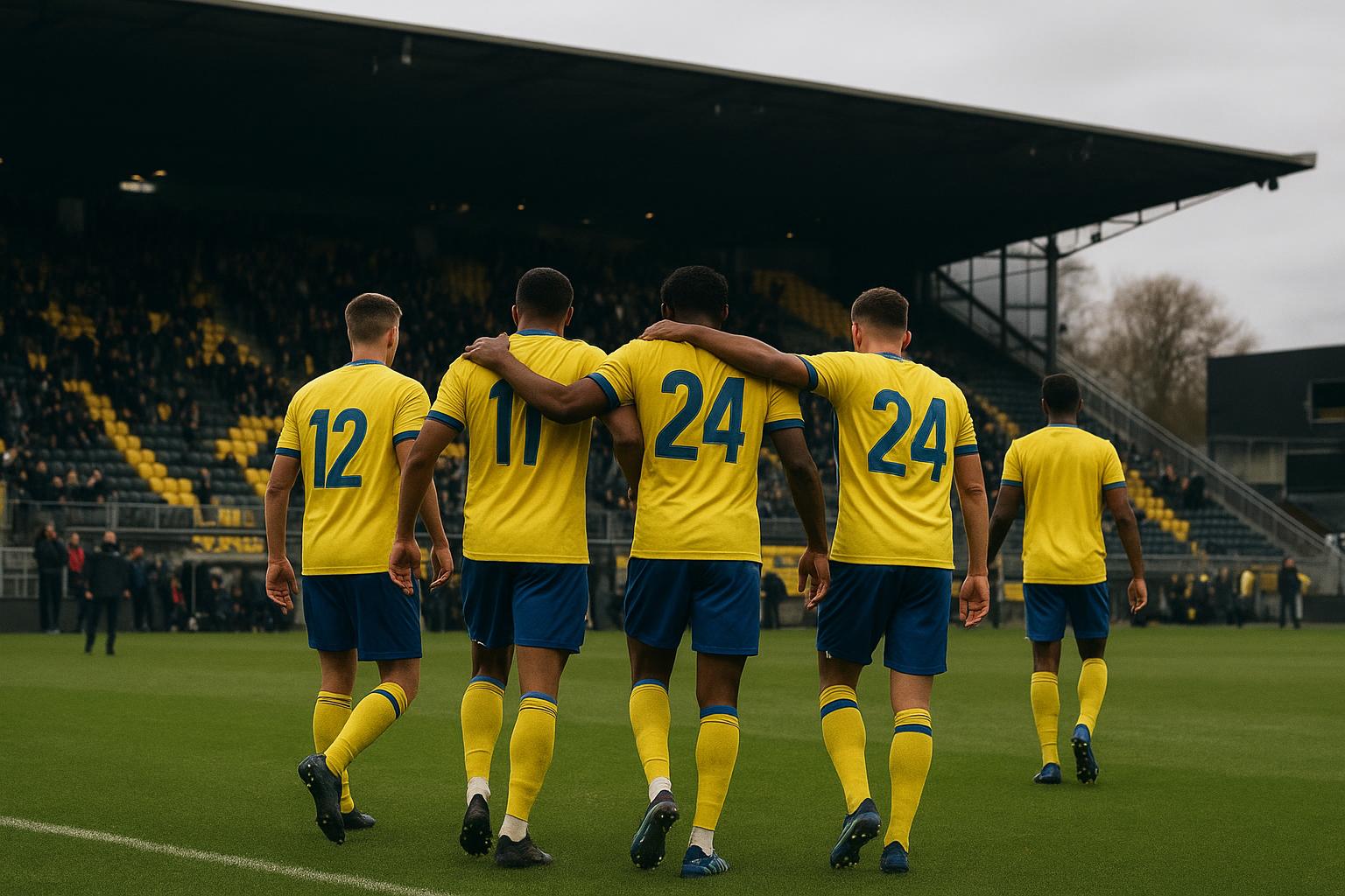 Spelers van KVC Westerlo vieren een doelpunt