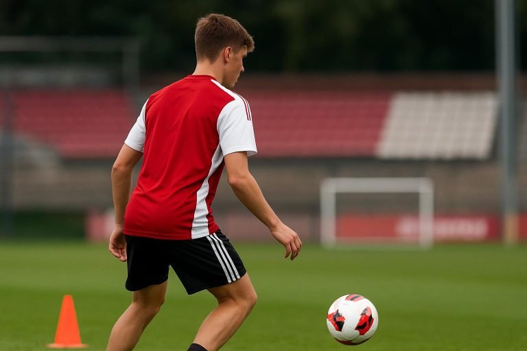 Rayane Bounida in Ajax-trainingscontext zonder herkenbare gezichten