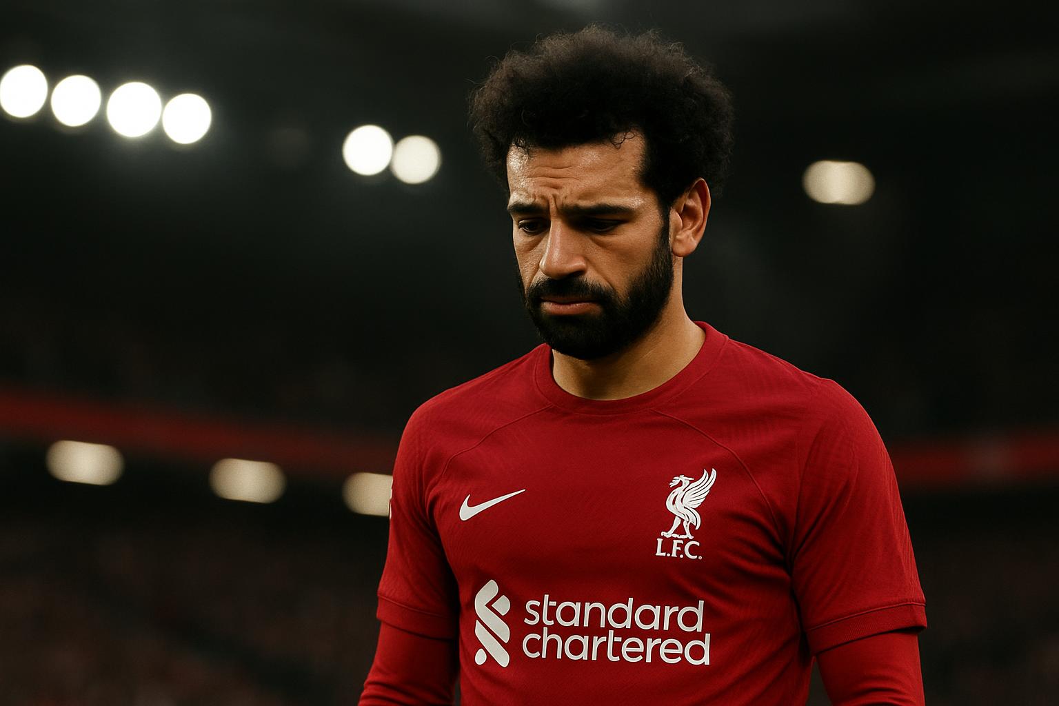 Mohamed Salah viert een moment in het shirt van Liverpool.