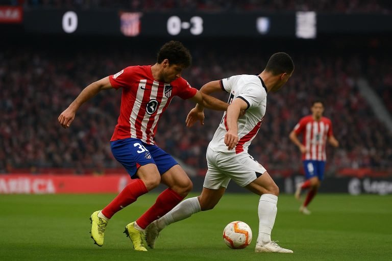 Spelmoment uit Rayo Vallecano tegen Atlético Madrid in Vallecas
