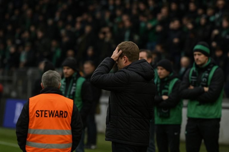 Onur Cinel langs de zijlijn tijdens Cercle Brugge tegen Club Brugge in de Brugse derby