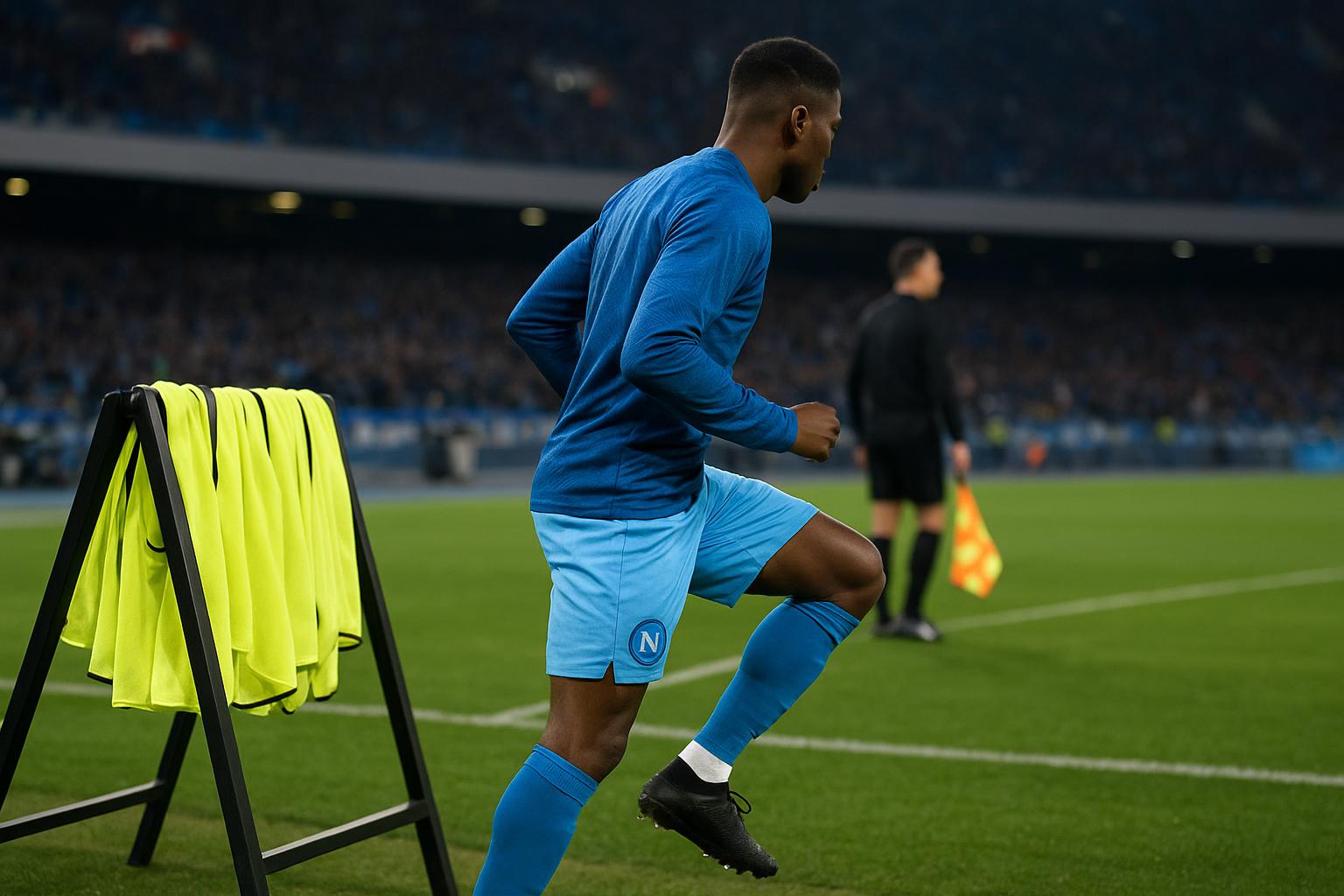 Romelu Lukaku warmt op langs de zijlijn tijdens Napoli tegen AS Roma