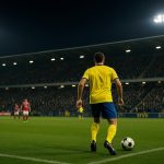 Sfeerbeeld in het stadion bij STVV tegen Zulte Waregem met tribunes en veld op de achtergrond