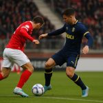 Spelers van Standard en Union op het veld na het gelijkspel in Sclessin