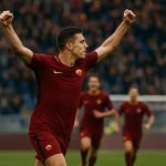 Donyell Malen viert een doelpunt voor AS Roma in de Serie A