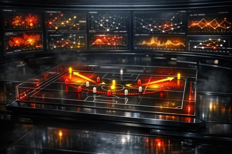 Tactisch schema van split strikers die de kanalen en halfspaces bezetten