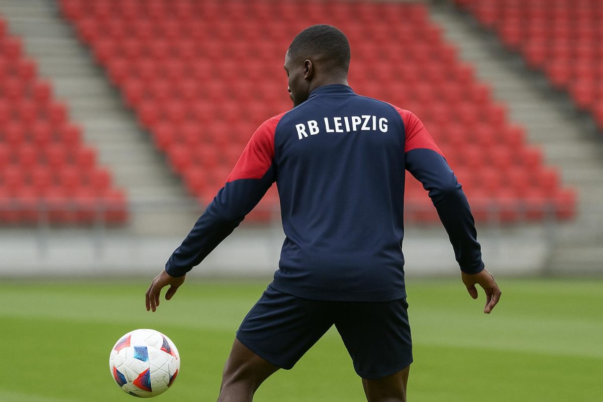 Yan Diomandé van RB Leipzig tijdens een training, in aanloop naar transfergeruchten