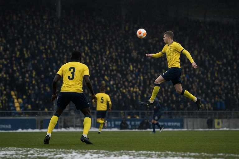 Sfeerbeeld in het stadion van STVV tijdens een winterse wedstrijd