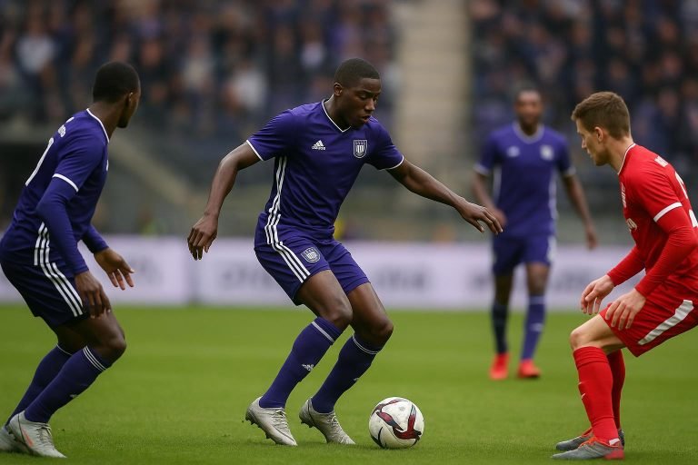 Spelers van RSC Anderlecht op het veld tijdens een wedstrijd in de Jupiler Pro League.