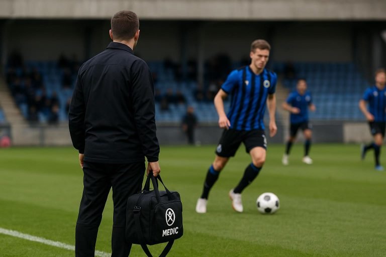 Medische staf van Club Brugge op het veld tijdens een trainingsmoment