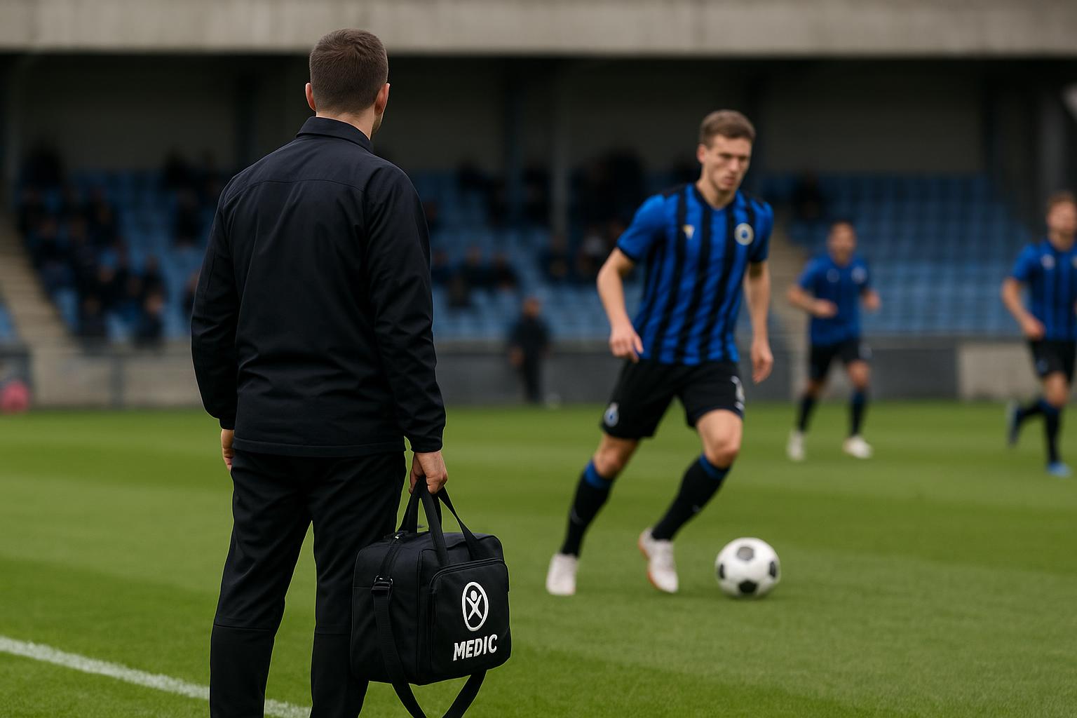 Medische staf van Club Brugge op het veld tijdens een trainingsmoment