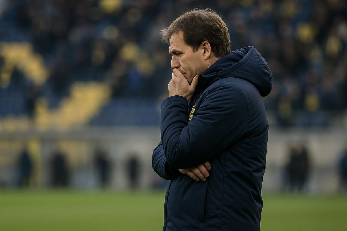 Wouter Vrancken langs de zijlijn bij STVV in het stadion van Stayen