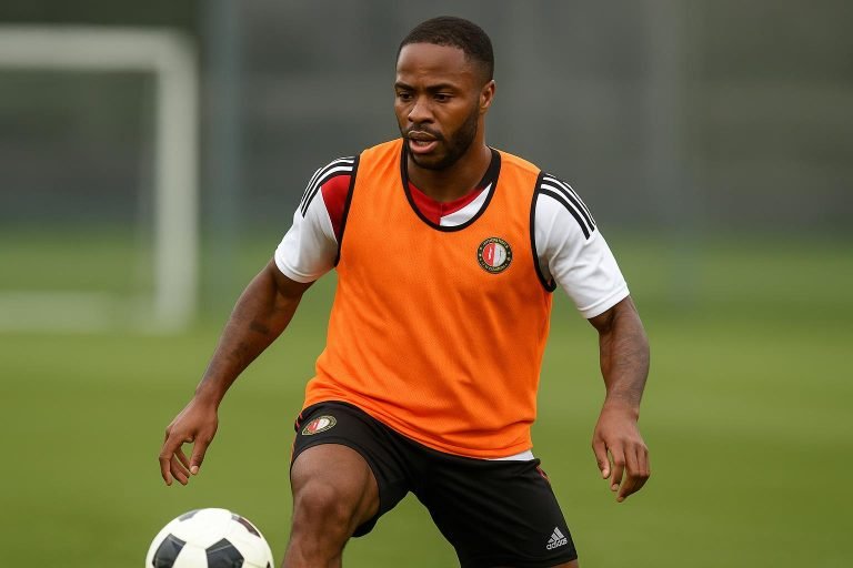 Raheem Sterling tijdens een trainingsmoment met Feyenoord op stage in België
