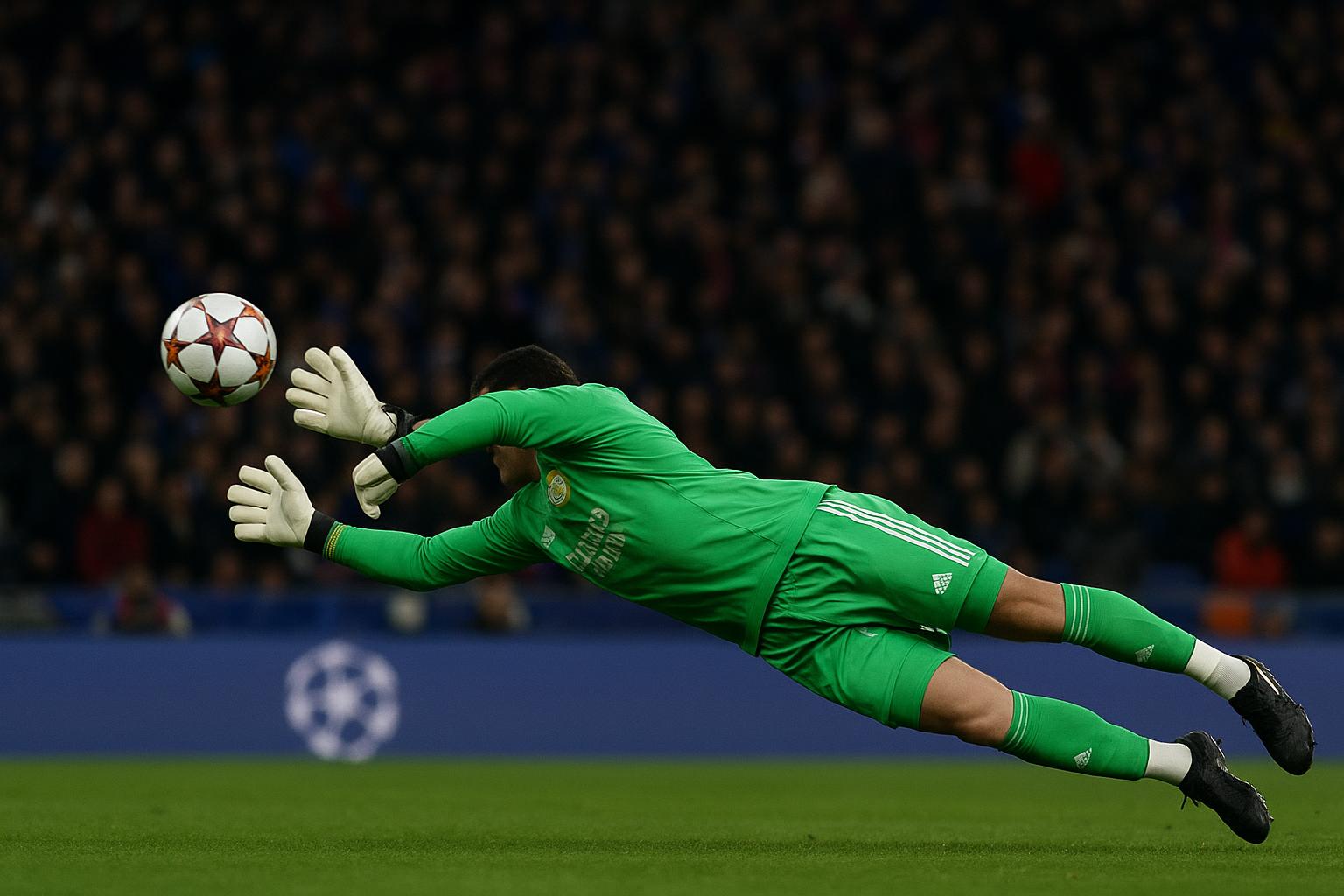 Thibaut Courtois in actie bij Real Madrid tijdens een Champions League-wedstrijd