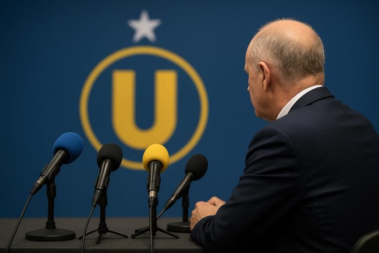 Alex Muzio, voorzitter van Union, tijdens een persmoment