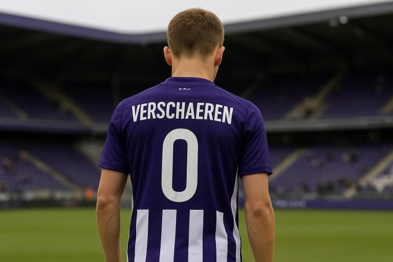 Yari Verschaeren in het shirt van RSC Anderlecht in het Lotto Park