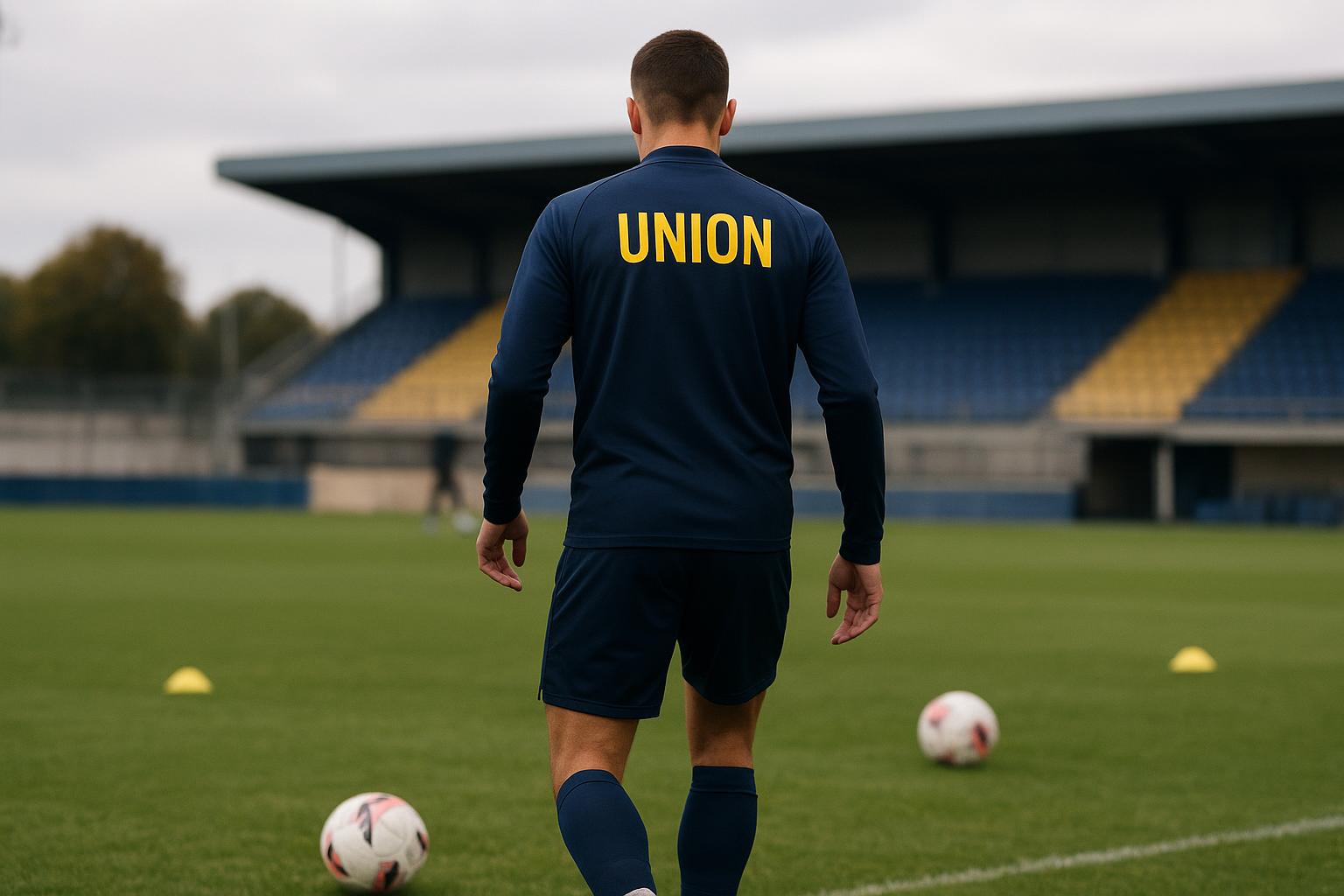 Training van Union SG met een verdediger op de voorgrond, zonder herkenbare gezichten