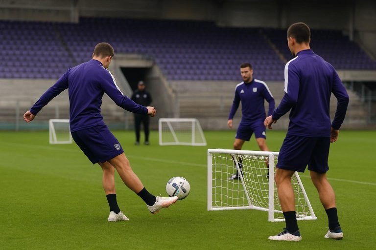 Training bij RSC Anderlecht met focus op afwerking, zonder herkenbare gezichten