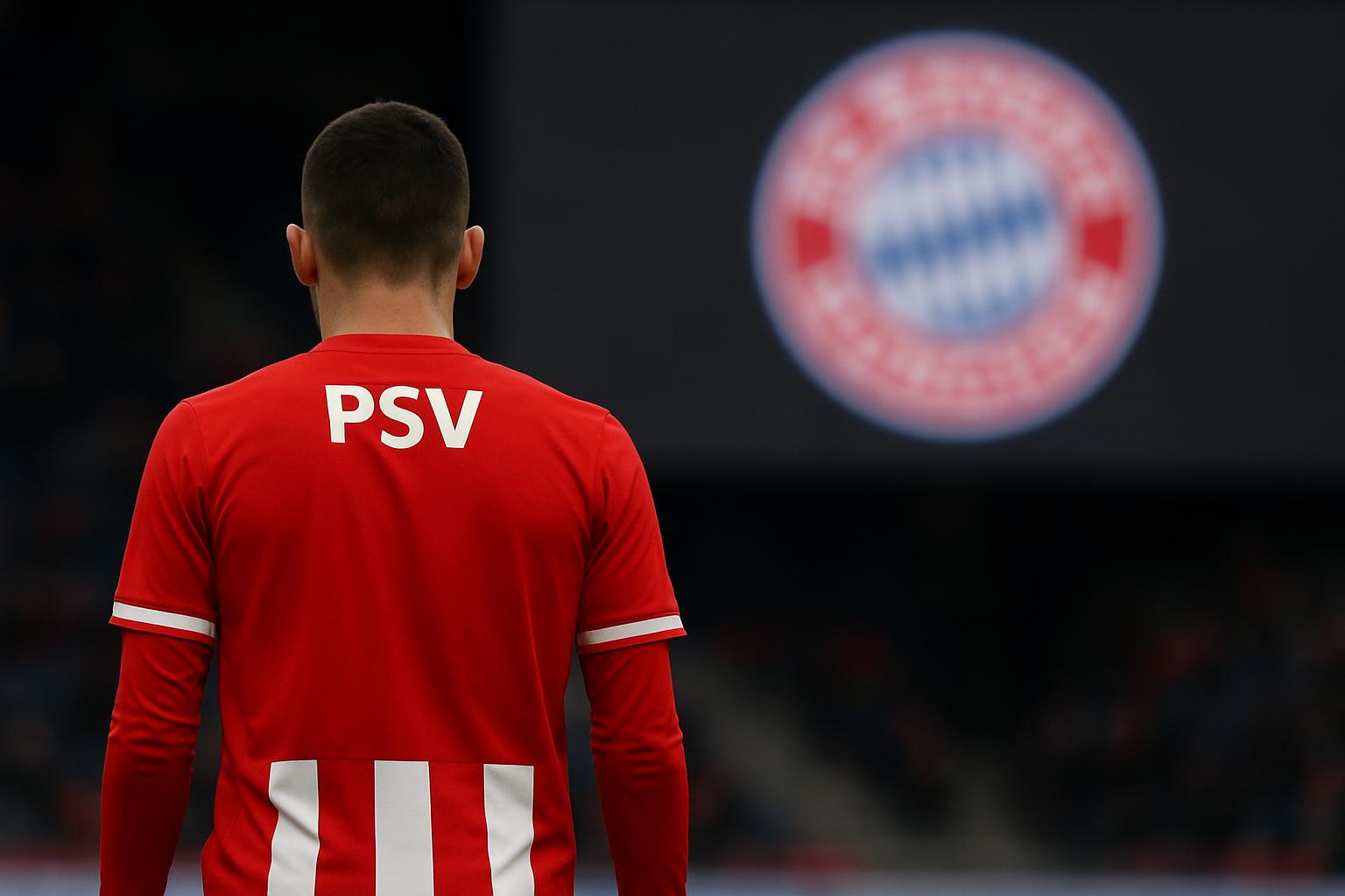 Paul Wanner in actie in een wedstrijdcontext, met PSV-kleuren en een neutrale stadionachtergrond