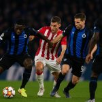 Spelers van Club Brugge vieren een doelpunt tijdens een Europese avond in het Jan Breydelstadion.