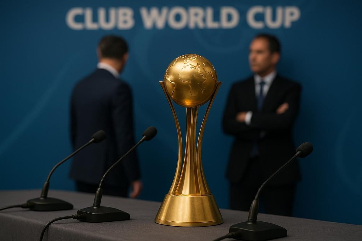 Neutrale persfoto met de trofee van de Club World Cup in een stadionomgeving