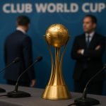 Neutrale persfoto met de trofee van de Club World Cup in een stadionomgeving