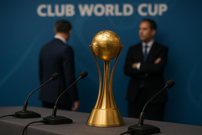 Neutrale persfoto met de trofee van de Club World Cup in een stadionomgeving
