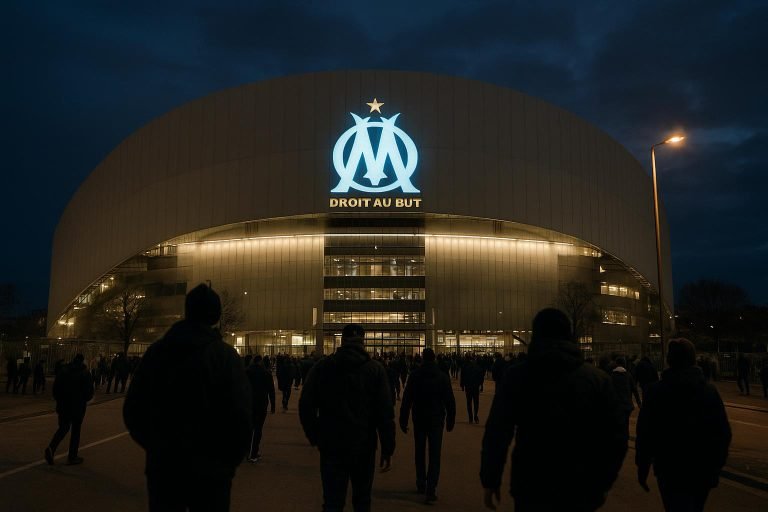 Sfeershot rond het stadion van Olympique Marseille tijdens aanhoudende onrust bij de club