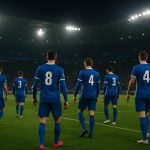 Sfeerbeeld in en rond het stadion bij een Europese match van KRC Genk, met spelers als onherkenbare silhouettes