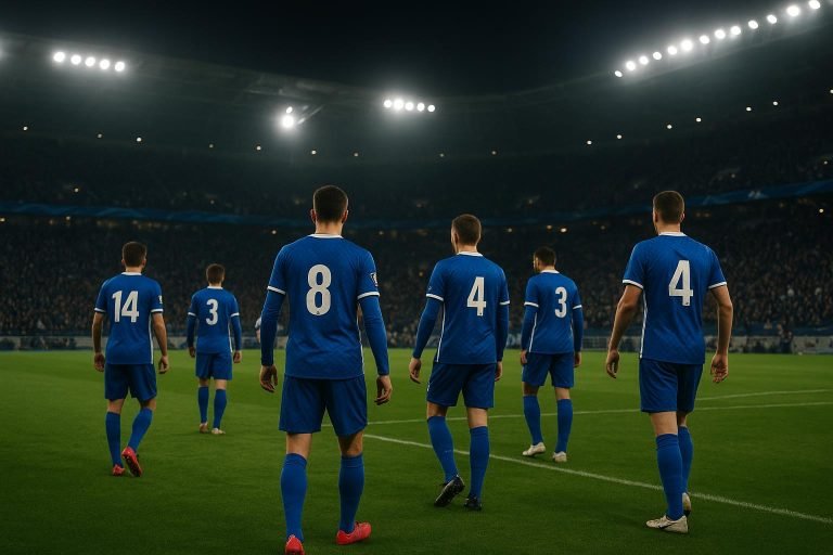 Sfeerbeeld in en rond het stadion bij een Europese match van KRC Genk, met spelers als onherkenbare silhouettes