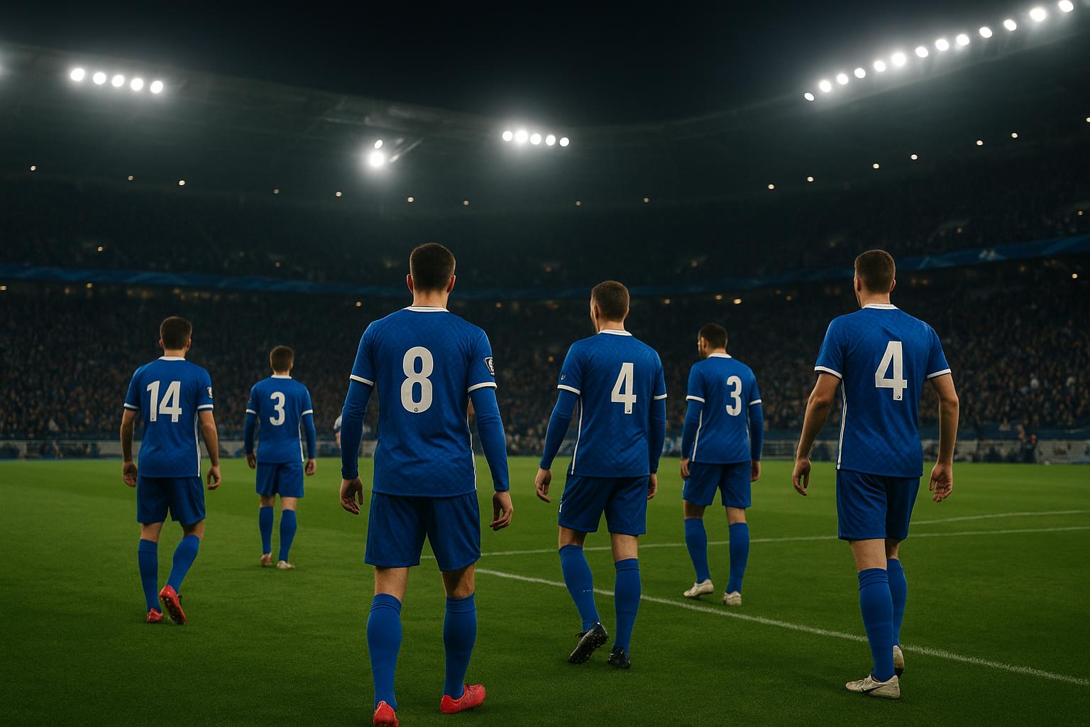Sfeerbeeld in en rond het stadion bij een Europese match van KRC Genk, met spelers als onherkenbare silhouettes